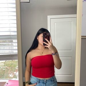 Red Strapless Tube Top